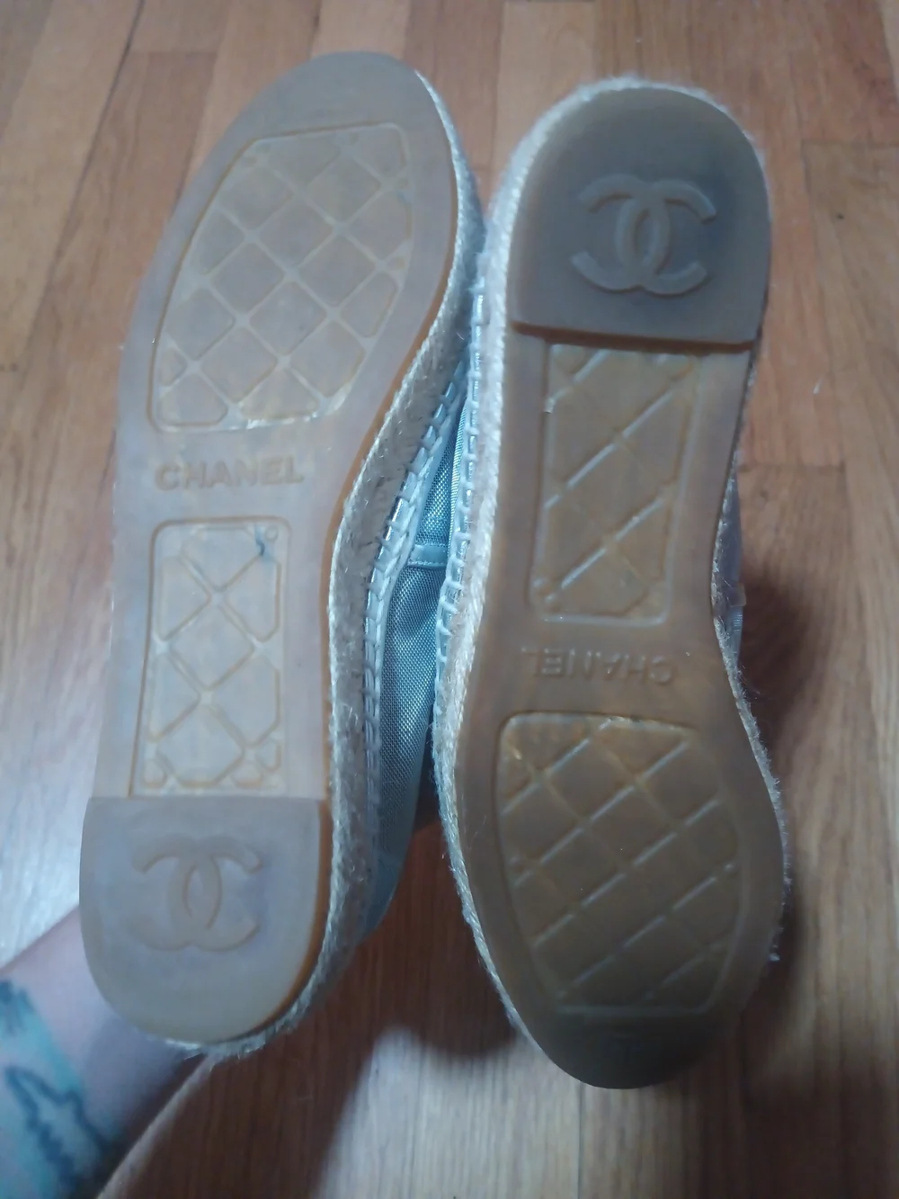 Chanel Silver Espadrille Flats - Women's Slip-On Shoes